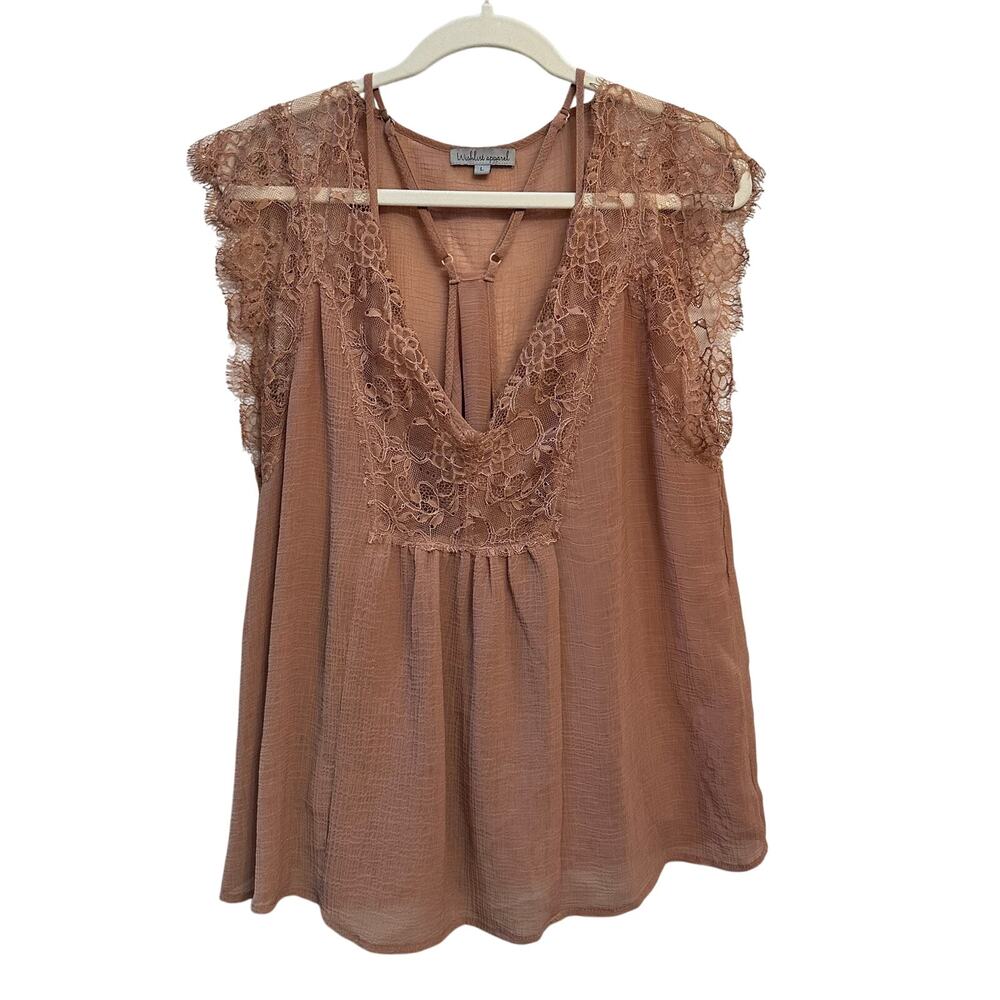 Wishlist‎ apparel Sleeveless W’s L Top Adjustable Strap Cami Lace Coquetry Latte